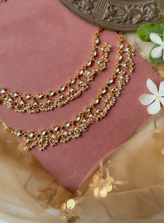 Gold Plated Jadau Kundan Earchain- EC110W