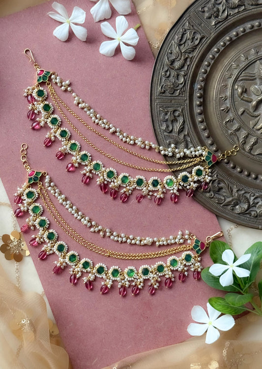 Gold Plated Jadau Kundan Earchain- EC108MC