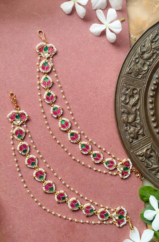 Gold Plated Jadau Kundan Earchain- EC109MC