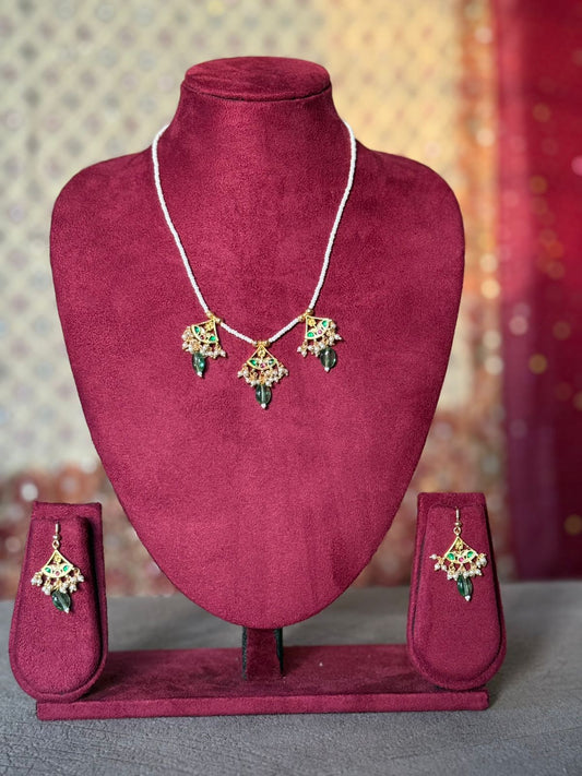 MultiColor Gold Plated Jadau Kundan Necklace Set - SET123A