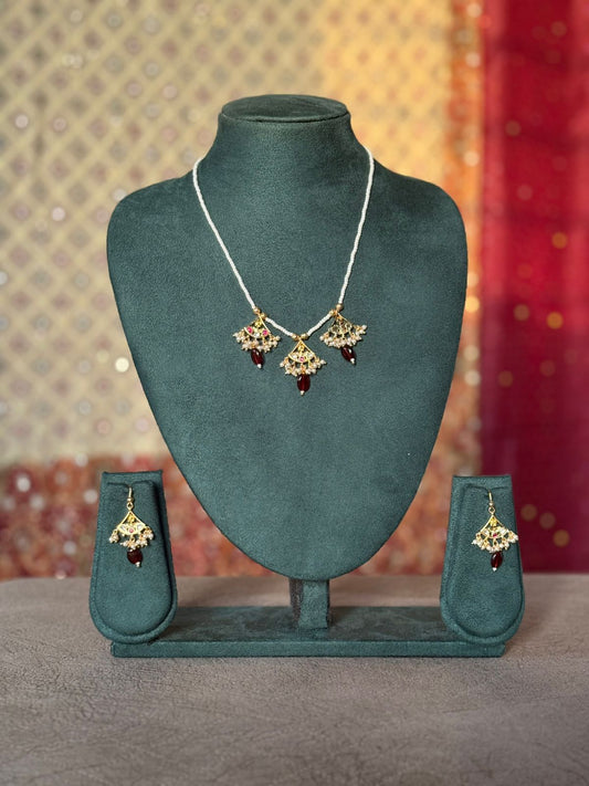 MultiColor Gold Plated Jadau Kundan Necklace Set - SET123B