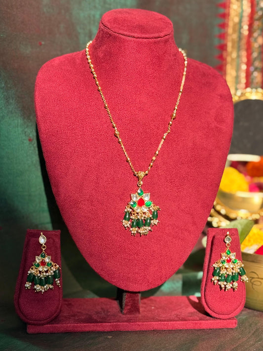 Green Maroon Lotus Necklace Set- SET132GM
